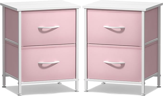 Sorbus Nightstand with 2 Drawers - Kids Bedside Furniture End Table Night Stand - Steel Frame, Wood Top & Easy Pull Fabric Bins - Dresser & Chest for Home, Bedroom Accessories, Office & Dorm (2 Pack)