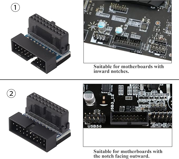 2 Pack Down Right Angle USB 3.0 19-pin Connector 90 Degree 19Pin/20Pin 3.0 USB Female to Male Extension Power Adapter Board for Desktop Motherboard Internal Header Adapter(Down/Black-20Pin)