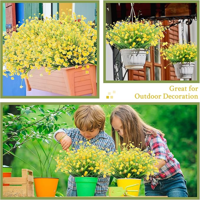 Hoteam 40 Bundles Fall Outdoor Artificial Flowers Plants Uv Resistant Outside Faux Flowers Plastic Fake Plants Outdoor Summer Four Seasons Decoration Shrubs Garden Porch, Yellow