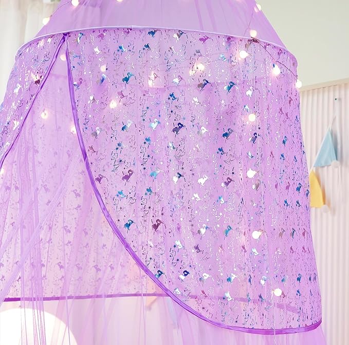 Unicorn Bed Canopy for Girls,Bed Canopy with Lights,Canopy for Girls Room Decor, Canopy for Twin to King Size