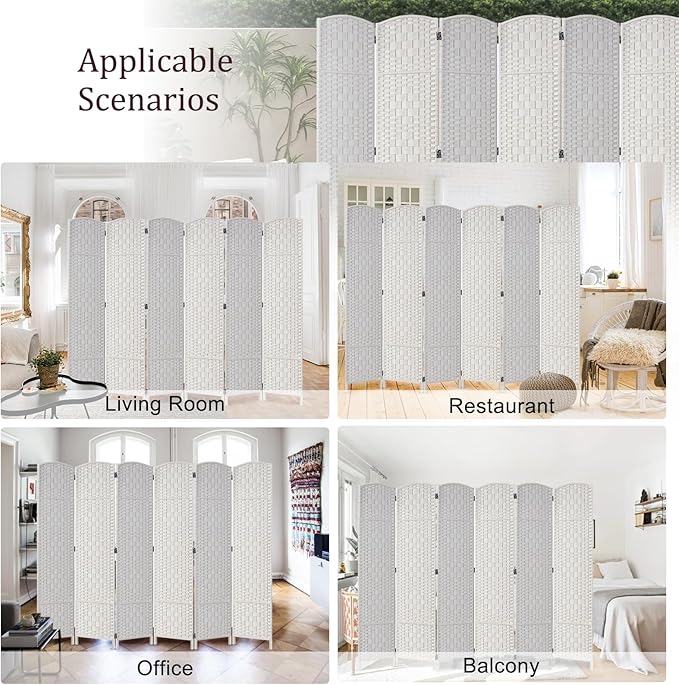Rose Home Fashion 6 ft Tall Room Divider, Room Dividers and Folding Privacy Screens, 15.7in Privacy Screen 6 Panel Partition Temporary Wall Separation for Private, White