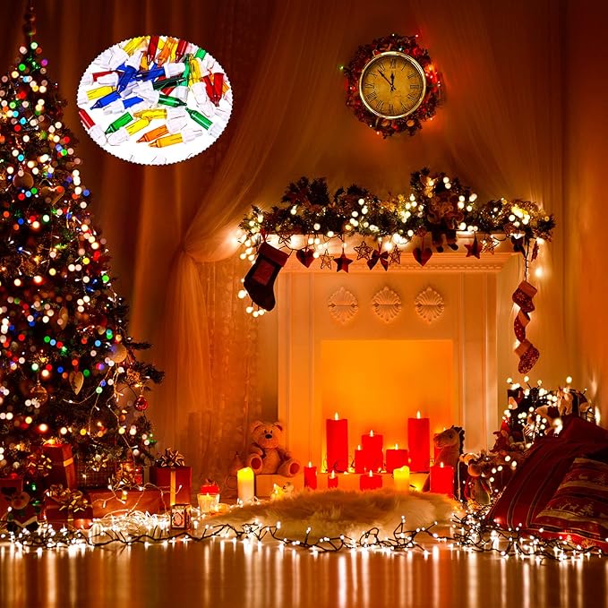 Mudder 60Count 2.5V Christmas 50/100/150/200 Count Mini Incandescent Wire String Lights Replacement Bulbs Indoor/Outdoor Christmas Lights Decor for Home Xmas Tree (White Base with Colorful Bulb)