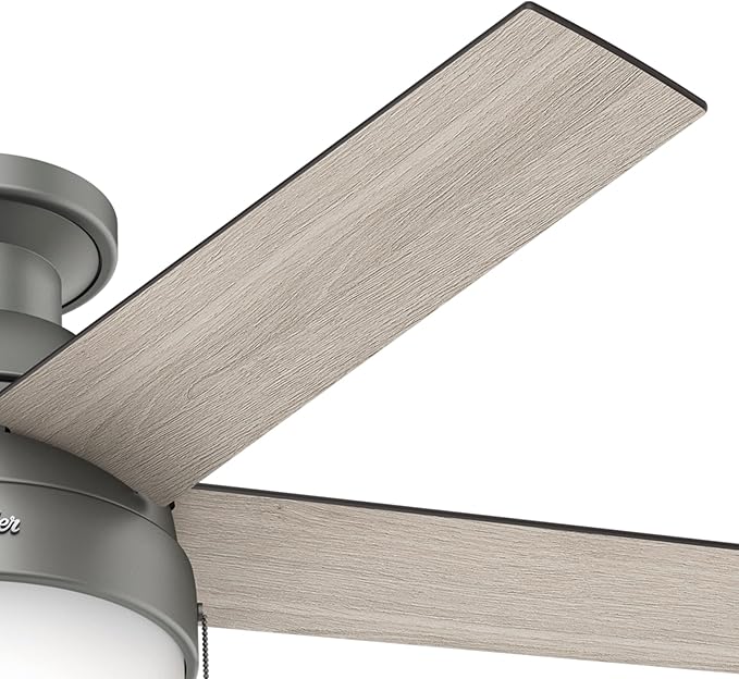 Hunter 46 inch Indoor Ceiling Fan with LED Light - Ceiling Fan with Pull Chain, For Bedroom, Living Room, or Kitchen, Low Profile Mount, No Remote, 5 Blades - Anslee 59270, Matte Silver