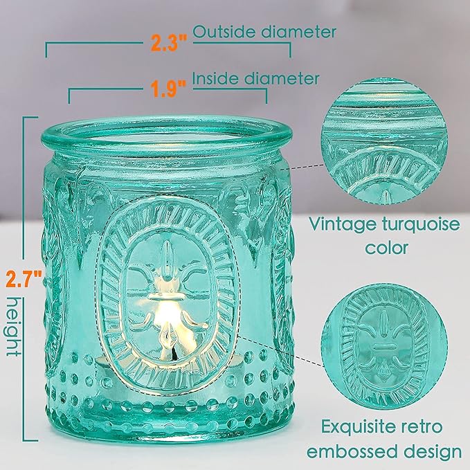 Blue Votive Candle Holders Set of 24, Blue Candle Holders for Wedding Centerpieces, Teal Decor for Home, Vintage Boho Party Table Bridal Shower Centerpieces for Table Decor