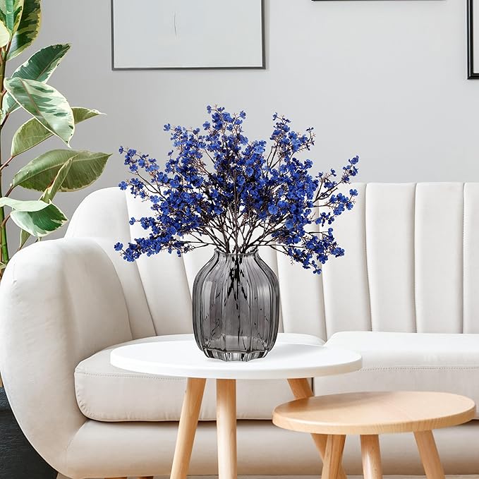 JAKY-Global Real Babys Breath Artificial Flowers Dark Blue 12 Bundle Vase Filler European Fake Silk Plants Decor Dresser Wedding Party Decoration Bouquets DIY Home Garden