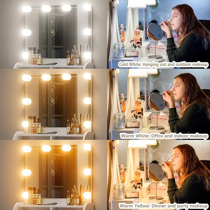 Furniouse Vanity Desk with Mirror and Lights, 23.6" Small Makeup Vanity Table Set with Storage, Drawer, 3 Lighting Modes Adjustable Brightness for Bedroom