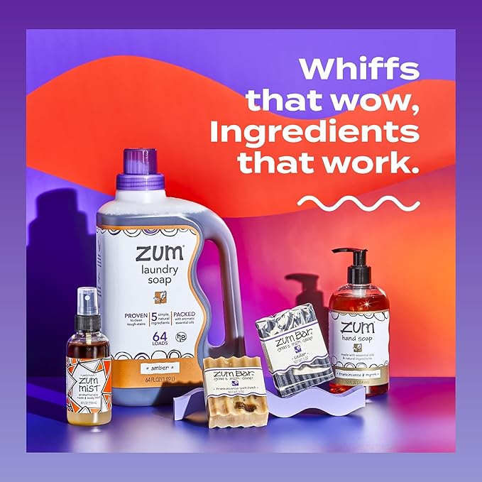 Indigo Wild Zum Clean Laundry Soap - Plant-Based Liquid Laundry Soap - Contains Baking Soda, Essential Oils & Saponified Coconut Oil - Amber - 64 fl oz (2 Pack)
