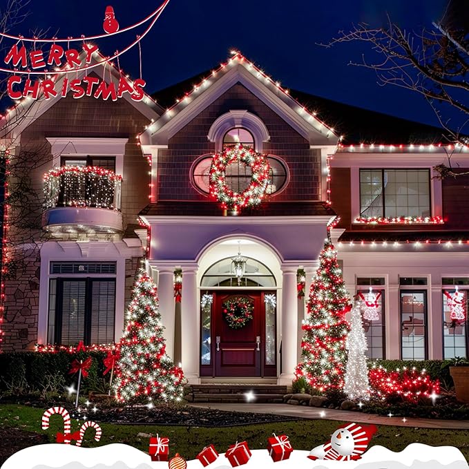 JMEXSUSS 4 Pack 50 LED Fairy Lights Battery Operated, 16.1ft Waterproof Red & White Twinkle Christmas Lights for Gifts Party Wedding Indoor Outdoor Decorations