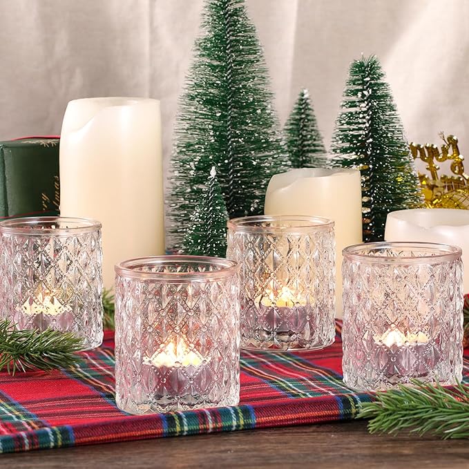 12Pcs Large Votive Candle Holders 2.8 * 3.2in Clear Tea Light Candle Holders Glass Candle Holder for Bridal Shower, Wedding, Table Centerpiece, Party, Home Decor