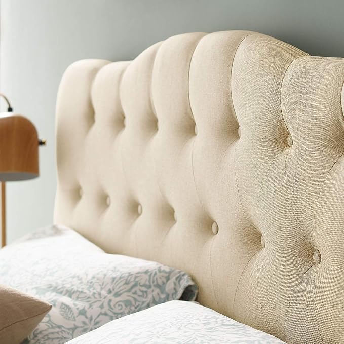 Modway Annabel Tufted Button Linen Fabric Upholstered Queen Headboard in Beige