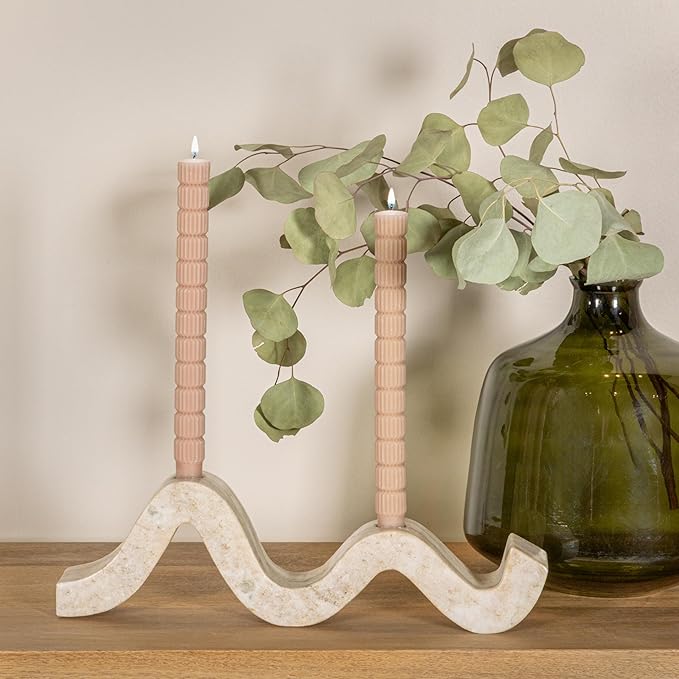 Bloomingville Marble Wave Double Taper Candle Holder, Beige
