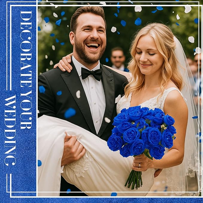 Geosar 16 Bundles Artificial Peonies Flowers Fake Silk Peony Bouquet Faux Peonies Flowers Bulk for Decoration Vase Floral Arrangements Wedding Party Table (Royal Blue)