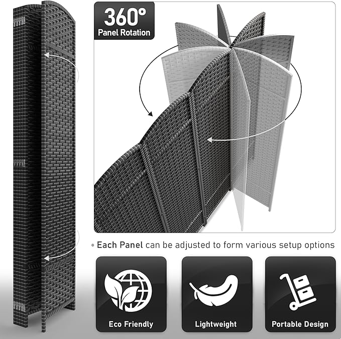 Sorbus 6 Panel Room Divider 6 ft. Tall - Privacy Screen, Extra Wide Double Hinged Panels, Mesh Hand-Woven Design, Partition Room Dividers and Folding Privacy Screens, Wall Divider for Room Separation