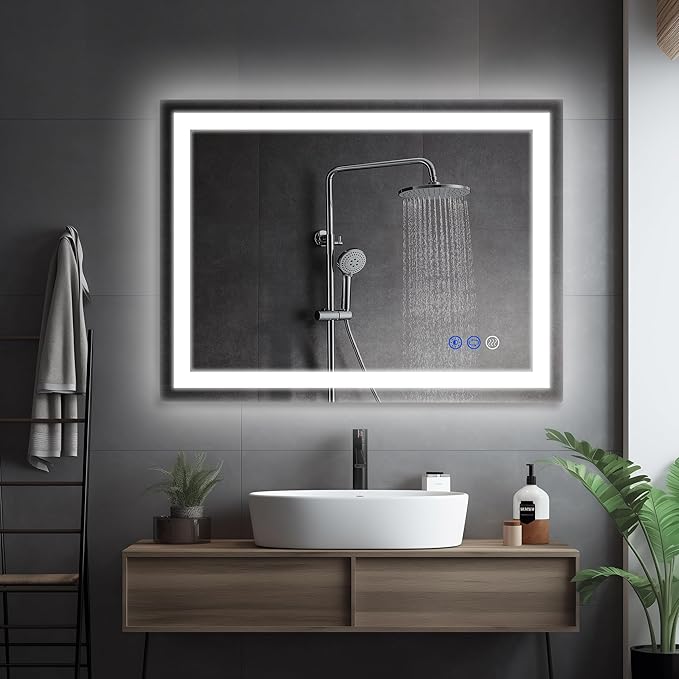 36 x 28 LED Bathroom Mirror with Lights Led Mirror Bathroom Lighted Large Wall-Mounted Vanity Mirror Smart Touch Button,Anti-Fog,Waterproof,Stepless Dimmable,Adjustable Color