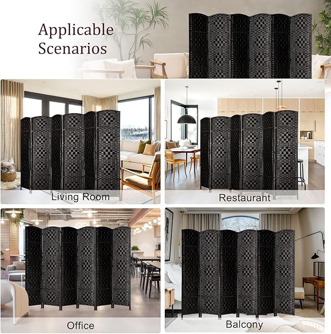 Rose Home Fashion 6 ft Tall Room Divider, Room Dividers and Folding Privacy Screens, 15.7in Privacy Screen 6 Panel Partition Temporary Wall Separation for Private, Black
