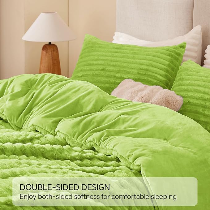 BEDELITE Fleece Twin Comforter Set -Super Soft & Warm Fluffy Dark Citron Bedding, Luxury Fuzzy Heavy Bed Set for Winter with 1 Pillow case