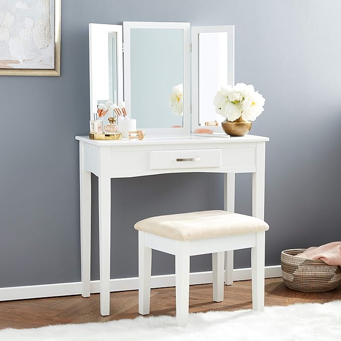 Frenchi Home Furnishing Vanity Set with Stool and Mirror