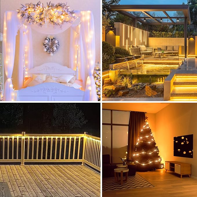 LED Rope Lights Battery Operated String Lights-40Ft 120 LEDs 8 Modes Outdoor Waterproof Fairy Lights Dimmable/Timer with Remote for Camping Party Garden Holiday Decoration(Warm 1 Pack)