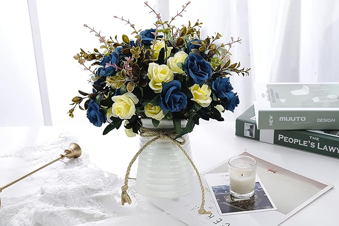 Artificial Flowers with Vase Faux Flower Arrangements for Table Decor Table Centerpieces for Dining Room-Navy Blue