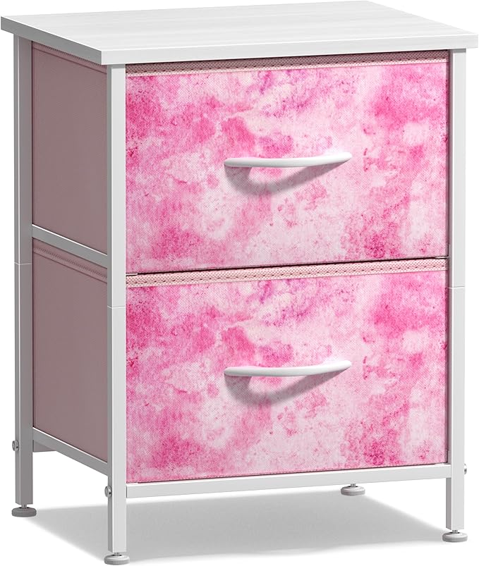 Sorbus Nightstand with 2 Drawers - Kids Bedside Furniture End Table Night Stand - Steel Frame, Wood Top & Easy Pull Fabric Bins - Dresser & Chest for Home, Bedroom Accessories, Office & College Dorm