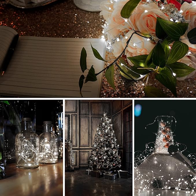 12 Pack Valentine's Day Fairy Lights Battery Operated, 3 Speed Modes, Extra 12 Batteries for Replacement, 7Ft 20 LED Mini String Light, Waterproof Silver Wire, Twinkle Firefly Lights, White