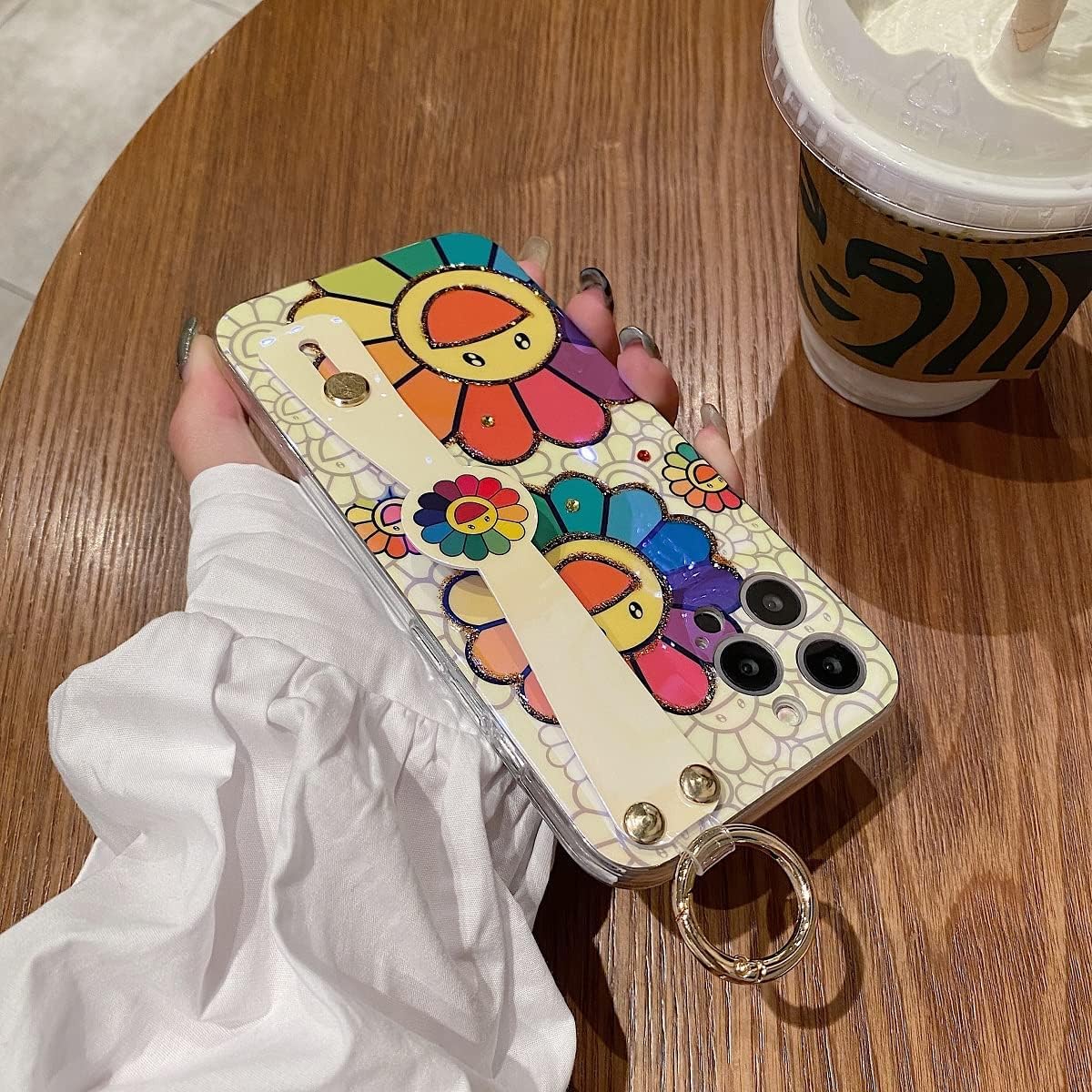 iPhone 13 Pro Max Case, Cute Glitter Bling Kickstand with Wrist Strap, Soft TPU Shockproof Cover for Girls