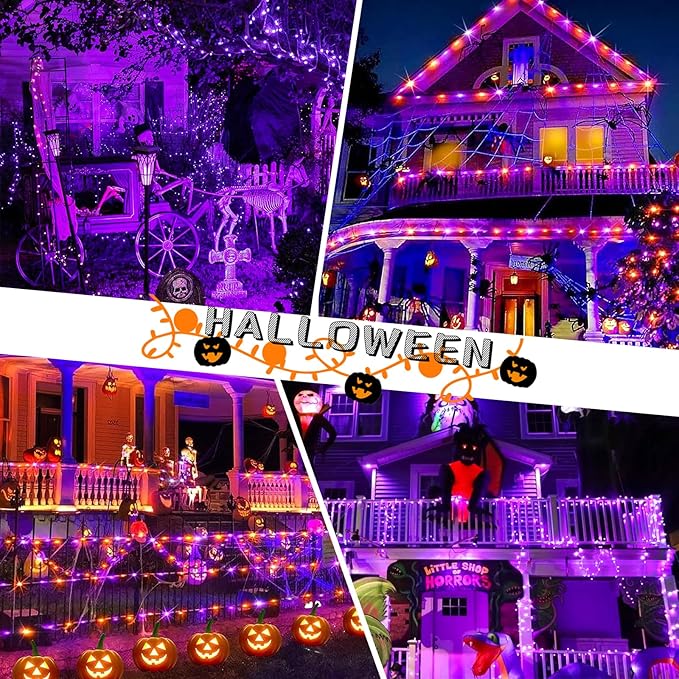 Decute 500LED 164FT Fairy String Lights Halloween Lights Silver Wire with Remote, Firefly Starry Light for DIY Christmas Tree Costume Wedding Party Table Centerpiece Decor Orange Purple