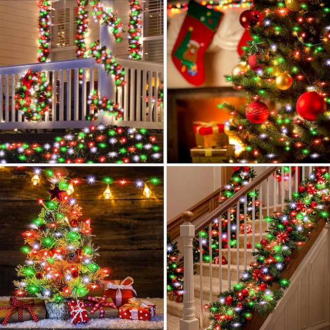 YJFWAL 12 Pack 10ft 30LED Timer Fairy Lights Battery Powered, Starry String Lights with 8 Modes Remote Waterproof Twinkle Lights for DIY, Bedroom, Wedding, Party, Patio, Christmas Decor (Xmas Color)