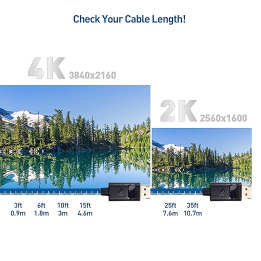 Cable Matters 4K Short DisplayPort to DisplayPort Cable - 3ft, Supports up to 4K@60Hz, 2K@144Hz, Male to Male Computer Monitor Cable, DP Cord, Black