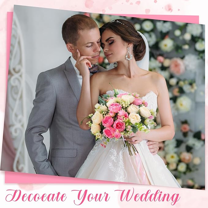 Geosar 8 Bundles Artificial Peonies Flowers Fake Silk Peony Bouquet Faux Peonies Flowers Bulk for Decoration Vase Floral Arrangements Wedding Party Table (Pink,Champagne)