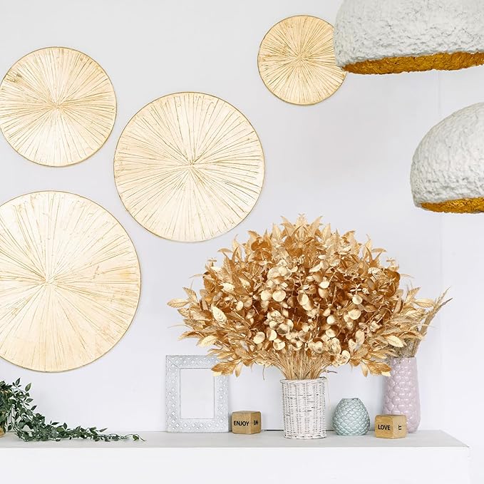 Lyrow 20 Pack Gold Artificial Plants for Christmas Decor Artificial Eucalyptus Leaves Spray Flowers Gold Eucalyptus Stems Branch for Xmas Home Hotel Vase Filler Wedding Party