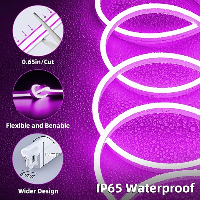 Lamomo LED Strip Lights, 32.8Ft Purple Neon Led Rope Lights, 0.65in/Cut DIY Flexible Silicone Waterproof 24V Led Light Strip for Bedroom,Indoor, Living Room, Kitchen(Power Adapter not Included)