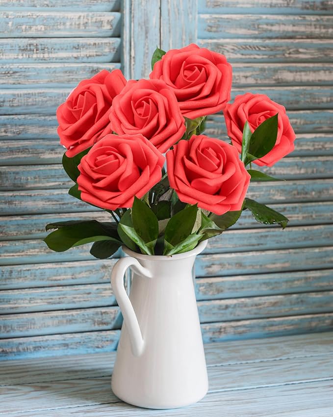 JOYLEX Artificial Flowers Realistic Roses, Real Looking Fake Roses with Stem for DIY Wedding Bouquets Centerpieces Bridal Shower Party Home Romantic Decorations (Red, Regular 3" - 200pcs)