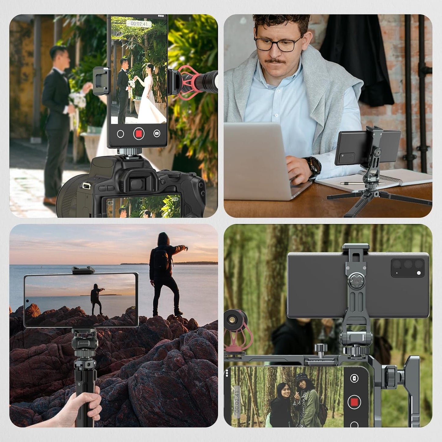 Phone Mount for Camera Hot Shoe, Aluminum Camera Hot Shoe Phone Holder with 2 Additional Cold Shoe Mounts, 360°