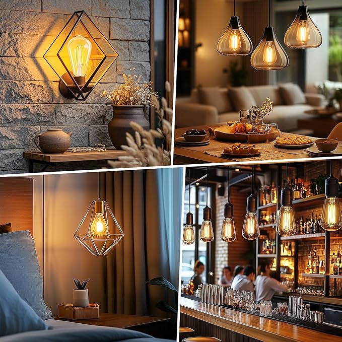 Brightown 4 Pack LED Edison Bulbs, 6W, Equivalent 60W, High Bright 2700K Warm White,750 Lumens, Non-Dimmable, E26 Medium Base ST58 Antique Filament Bulbs with 83+ CRI for Ceiling Fan Bathroom Porch