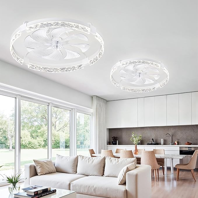 LEDIARY 2 Pack 24 Inch Modern Ceiling Fans with Lights and Remote, Dimmable Flush Mount Ceiling Fan, White Low Profile Ceiling Fan with 3 CCT and 6 Speeds