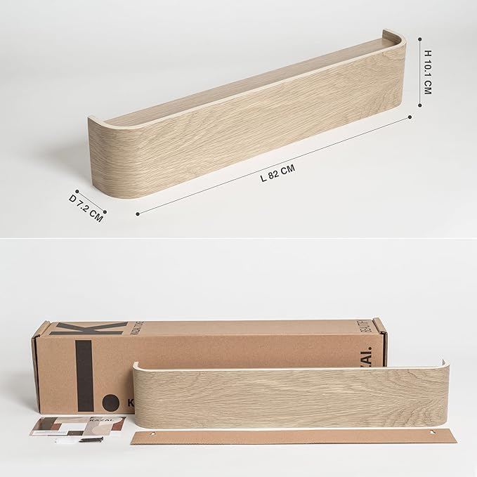Kazai. Wall-Mounted Coat Rack 'Toke' - Modern Design Coat Rack with Hidden Wall Hooks - Solid Wood Veneer Panel Coat Hanger - Oak, White