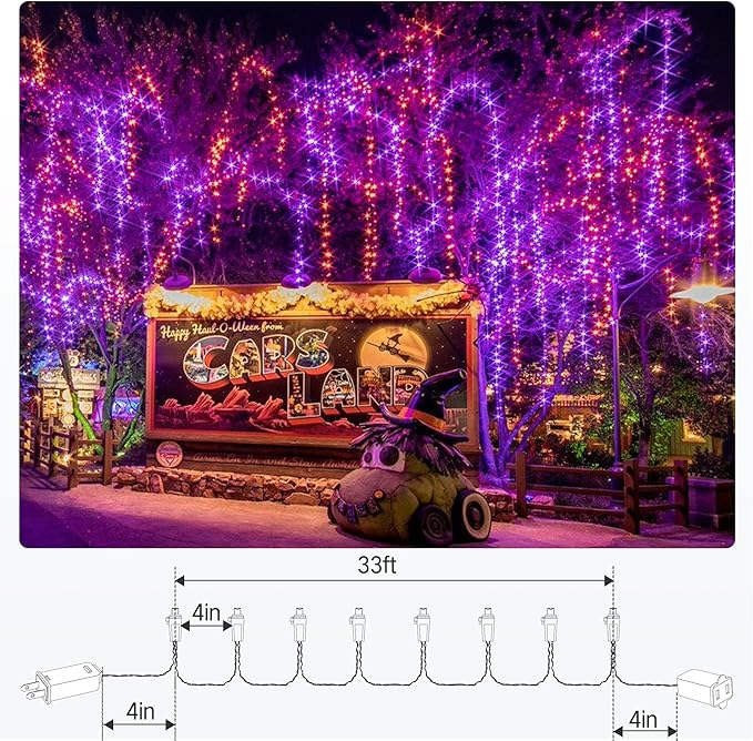Brizled Halloween String Lights, 33ft 100 LED Purple & Orange String Lights 5MM Wide Angle Gentle Twinkle Halloween Light, 120V UL Certified Connectable Orange Light for Home Tree Party Decorations