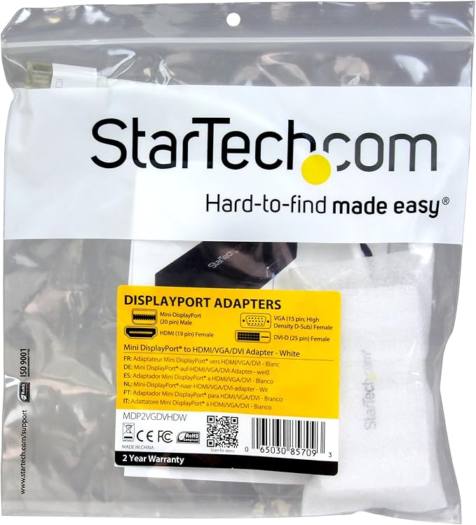 StarTech.com Travel A/V Adapter: 3-in-1 Mini DisplayPort to VGA DVI or HDMI Converter - White (MDP2VGDVHDW)