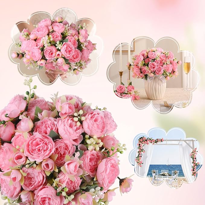 Luyue 8 Packs Peonies Artificial Flowers Vintage Faux Peony Bouquet Fake Flower for Vase Silk Floral Arrangements for Table Centerpiece Wedding Decoration Indoor Home Decor