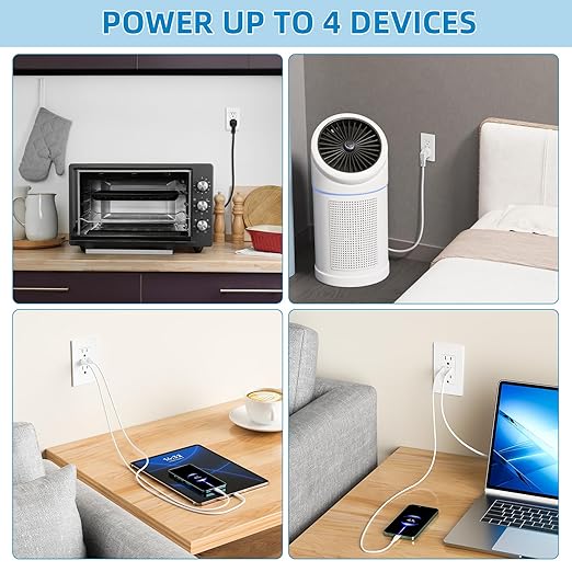 in Wall Cable Management Kit, 2 AC & 2 USB-C Ports Recessed Outlet Box for Wall Mount TV,Recessed Power Box with 9.8ft Extender for Unreachable Outlets,Hide TV Cords & Cables