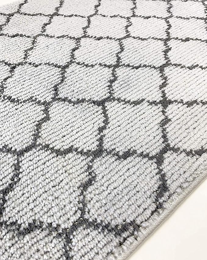 Custom Size Modern Runner Rug Carpet for Hallway Entryway Foyer Kitchen, Slip Resistant Latex Rubber Backed 31 inch Wide X Customized Length, Trellis Grey, 31 inch X 8 feet