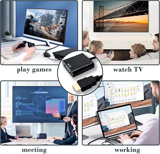 Wanme HDMI to VGA Adapter, High-Speed HDMI to VGA Converter Adapter (Male to Female) for Computer, Laptops, PC, Monitors, Projectors, TVs, Gaming Consoles & More (Black)