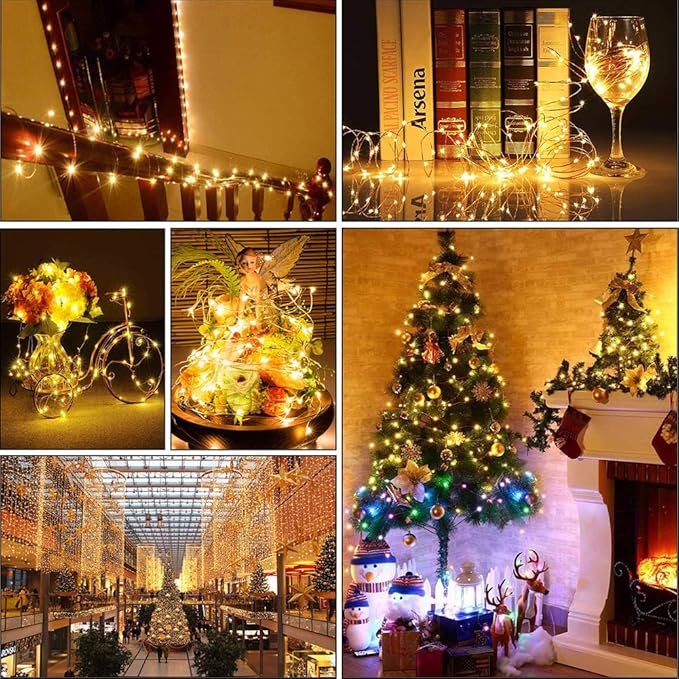 MUMUXI 2 Pack 33 ft Remote Control Fairy Lights Battery Operated String with Timer, 100 LED Christimas Twinkle Waterproof Silver Wire Firefly Lights for Outdoor Use, Warm White