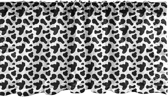 Ambesonne Cow Print Window Valance, Animal Hide Pattern Spots Farm Life Cattle Camouflage Animal Skin, Curtain Valance for Kitchen Bedroom Decor with Rod Pocket, 42" x 12", Charcoal Grey White