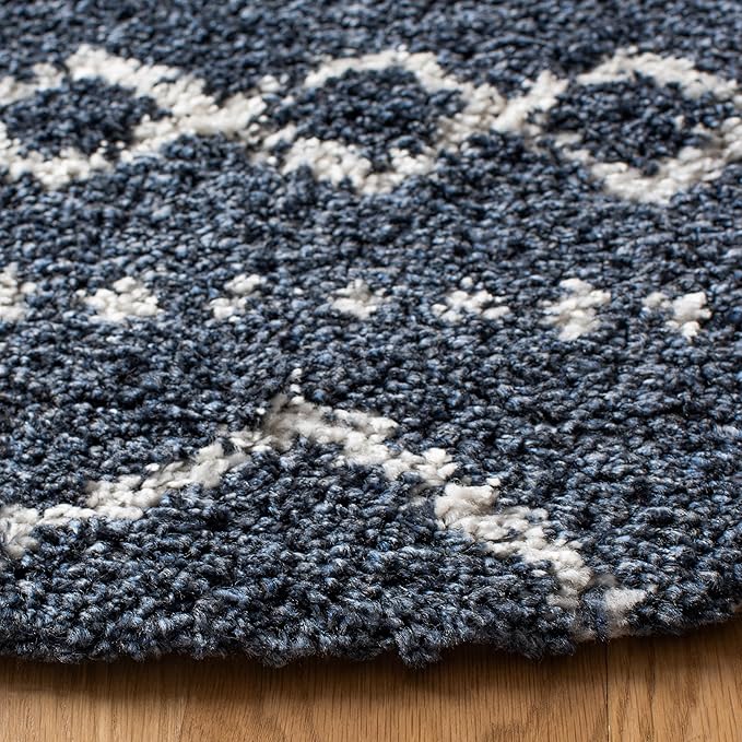 SAFAVIEH Arizona Shag Collection Area Rug - 6'7" Round, Slate Blue & Ivory, Moroccan Design, Non-Shedding & Easy Care, 1.6-inch Thick Ideal for High Traffic Areas in Living Room, Bedroom (ASG741L)