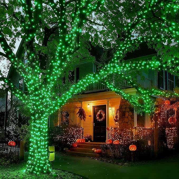 66Ft 200LED Green Christmas Tree Lights Plug in,Connectable Green HalloweenLights,8 Modes String Lights Indoor Outdoor for Party Bedroom Garden Decor (Clear Wire)