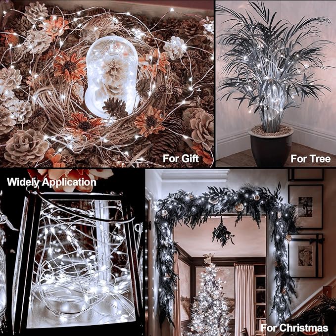 Christmas Fairy Lights Battery Operated 4 Pack 16.4Ft 50 LEDs Silver Copper Wire Twinkle Lights with 2 Lighting Modes for Bedroom Indoor Outdoor WeddingYard Decoration (Cool White)