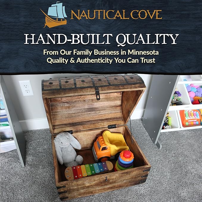 Nautical Cove Handmade Pirate Treasure Chest for Kids Prizes & Classroom with Lock and Skeleton Keys – Lockable Wooden Storage Chest Box, Pirate Decor, Decorative Wooden Box - XXX-Large 21x15.75x15.75