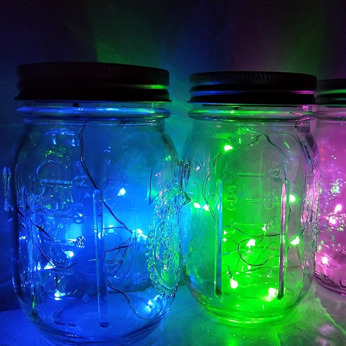Decorman Solar Mason Jar Lid Lights, 6 Pack 10 LED Waterproof String Fairy Star Firefly Jar Lids Lights for Patio Garden Yard Lawn Party Wedding Christmas Decoration(Jars & Hangers Not Included)
